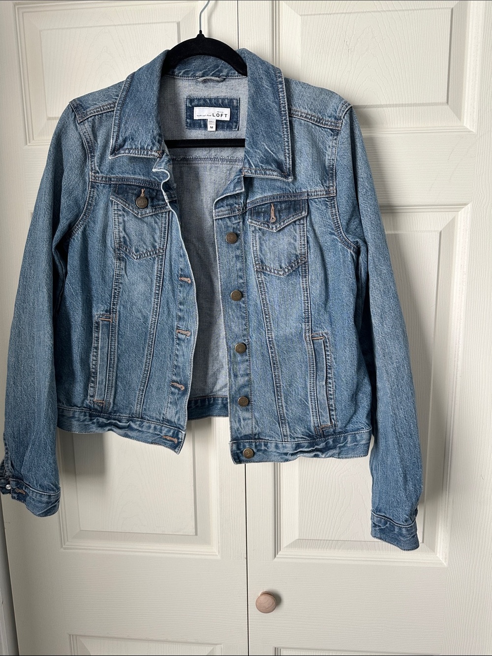 LOFT Classic Light Wash Denim Jacket in Blue Medium